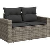 vidaXL - Tuinbank - 2-zits - met - kussens - poly - rattan - grijs