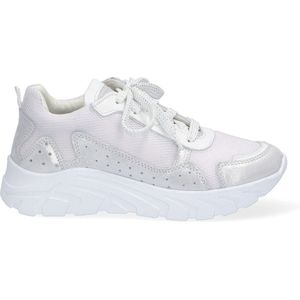 Braqeez 421306-591 Meisjes Lage Sneakers - Wit/Zilver - Leer - Veters