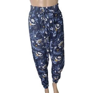 Broek - Zomerbroek - Yoga broek - Strandbroek - Palazzo - Elastische Band - Dames - Comfort - Kleur Marineblauw/Blauw/Geel/Wit - Maat 44-46