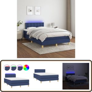 vidaXL Boxspring LED Blauw 120x200 cm Boxspring - Led Lamp - Tweepersoonsbed - Blauwdruk - Bedroom Furniture