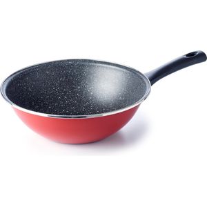 Brabantia TRADITION Wokpan – Ø28 cm - Non Stick -Dubbele anti-aanbaklaag - Inductie geschikt - Retro style- Rood