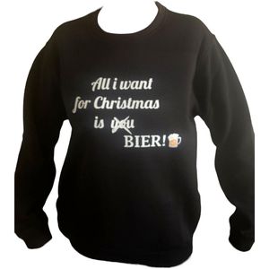 Kersttrui All i want for christmas is bier | Foute Kersttrui Dames Heren | Kerstcadeau | Kerstpakket | zwart | maat XL