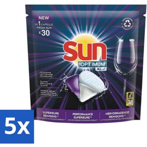 Sun Optimum - All-in-1 - Vaatwasmiddel - Capsules - Maandbox - 30 Capsules - Bulkverpakking - 5 stuks