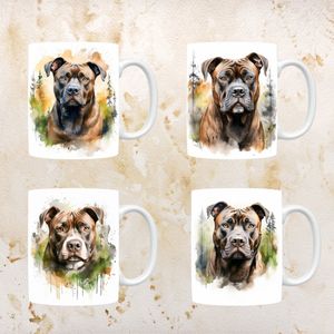 Amerikaanse Staffordshire Terriër mokken set van 4, servies voor hondenliefhebbers, hond, thee mok, beker, koffietas, koffie, cadeau, moeder, oma, pasen decoratie, kerst, verjaardag