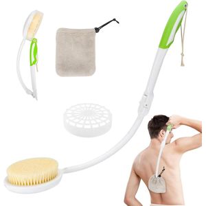 Opvouwbare rugborstel met lange steel en natuurlijke haren - Handdoekborstelkop - Ultralicht en maximaal buigbaar