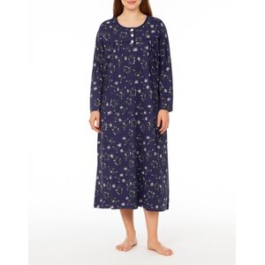 Dames nachthemd lang model met lange mouwen 6566 130CM Single Jersey L donkerblauw