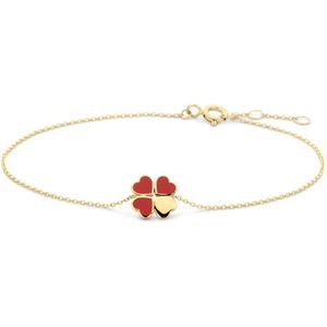 9NBG-0967 – New Bling - 14K geelgouden armband – 4 harten – rode epoxy - 18cm
