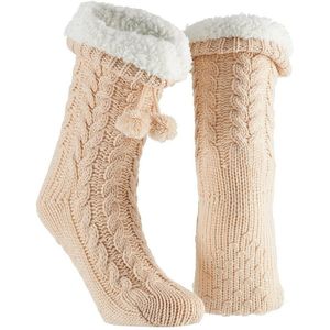 Apollo Huissloffen - kinderen - gebreid - slofsokken - lichtroze - one size maat 35/41 - fleece