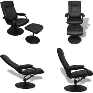 vidaXL Tv-fauteuil met voetenbankje kunstleer zwart - Eetkamerstoel - Eetkamerstoelen - Keukenstoelen - Keukenstoel