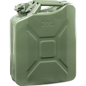 Benzine jerrycan metaal 20 liter, brandstof jerrycan, UN-gecertificeerde diesel jerrycan met veiligheidsdop 3A1 olijfgroen, 46x37x16 cm