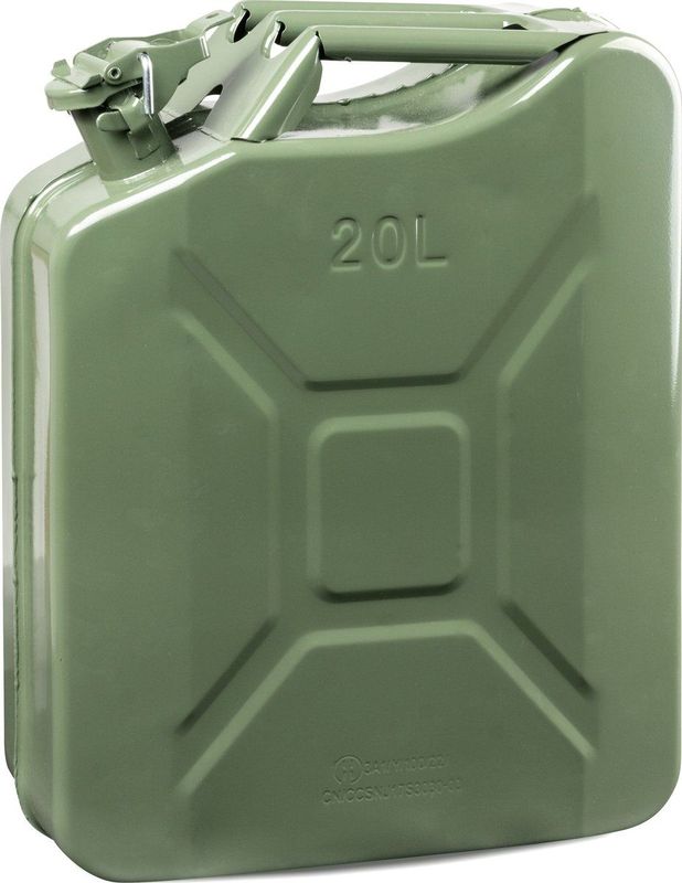 Benzine jerrycan metaal 20 liter, brandstof jerrycan, UN-gecertificeerde diesel jerrycan met veiligheidsdop 3A1 olijfgroen, 46x37x16 cm