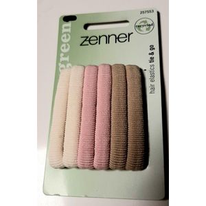 Zenner green - haarelastiek metal free recycled pastel - 6 haarelastiekjes - metaalvrije elastiekjes voor in het haar - zacht roze beige en wit - tie & go