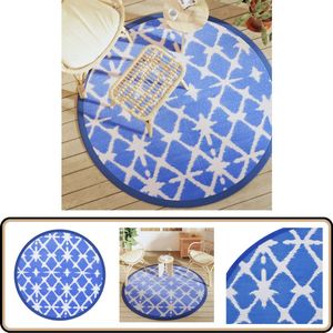 vidaXL Buitenkleed - 160 cm - Blauw en Wit Tuintapijt - Outdoor Tapijt - Patio Tapijt - Veranda Tapijt - Terras Tapijt