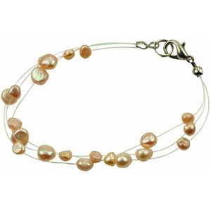 Zoetwater parel armband Jill Z - echte parels - sterling zilver (925) zalm - oranje - sieraden zakje - cadeau voor haar - kerst cadeau - Moederdag cadeau