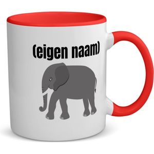 Akyol - olifant met eigen naam koffiemok - theemok - rood - Olifant - olifanten liefhebbers - mok met eigen naam - iemand die houdt van olifanten - verjaardag - cadeau - kado - 350 ML inhoud