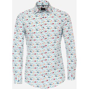 VENTI modern fit overhemd - popeline - turquoise dessin - Strijkvriendelijk - Boordmaat: 43