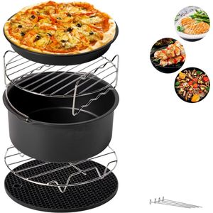 Airfryer Accessoires Set Ø20cm – Pizzapan, Spiesrek, Rooster – Voor Philips, Ninja & Inventum XL/XXL – Heteluchtfriteuse Toebehoren