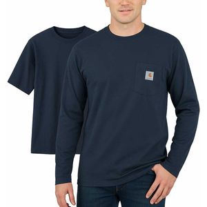 Carhartt Dearborn Pocket T-shirt Combo | Navy | Maat L (1 x T-shirt korte mouw en 1 x T-shirt lange mouw)