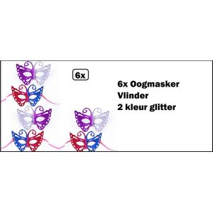 6x Oogmasker Vlinder 2 kleur glitter -Venetie thema feest carnaval party festival optocht