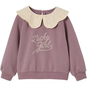 Vertbaudet - Sweater - Meisjes - Kraag van Engels Borduurwerk - Flockprint - Fluwelen Boodschap