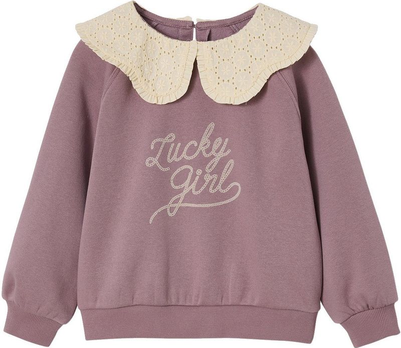 Vertbaudet - Sweater - Meisjes - Kraag van Engels Borduurwerk - Flockprint - Fluwelen Boodschap