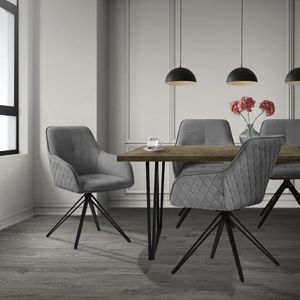 ML-Design eetkamerstoelen draaibaar set van 4, textiel geweven stof, grijs, woonkamerstoel met armleuning/rugleuning, 360° draaibare stoel, gestoffeerde stoel met metalen poten, ergonomische fauteuil, keukenstoel, loungestoel