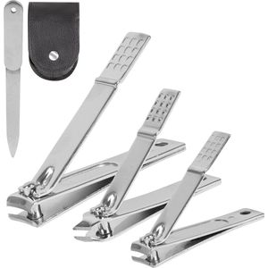 Nuvance Nagelknipper - 4 in 1 - Nagelknipper Set met Nagelvijl - Nageltang - Teennagelknipper - Voor Kalknagels - Zilver