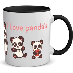 Akyol - i love panda's koffiemok - theemok - zwart - Panda - dieren liefhebbers - leuke cadeau voor iemand die van houdt van panda's - verjaardagscadeau - kado - gift - 350 ML inhoud