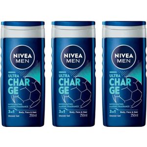 Nivea Douchegel Men – Ultra Charge 3 x 250 ml - Hair Body Face - Special Edition
