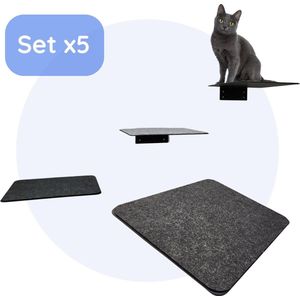 Hilvard – Katten muur plankjes klim – 5 stuks - Krabplank – Katten klimmuur –Antraciet Vilt - Zwart - Kat Klim Wand - Klimmuur kat – Kattenplanken voor de muur - 20 x 24 cm