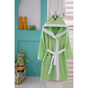 Gekleurde Konijnen Badjas voor Jongens en Meisjes - Kinderbadjas - Gekleurde Badjas - Katoenen Badjas - Groen en Wit - 9/10 Jaar
