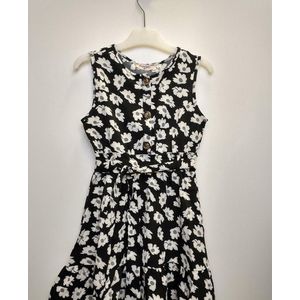 Meisjes jurk Jelka gebloemd zwart wit grijs 110/116 zomerjurk