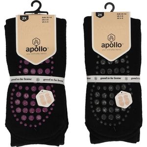 Apollo - Antislipsokken Dames - Zwart - 4-Pak - Maat 35/42 - Huissokken