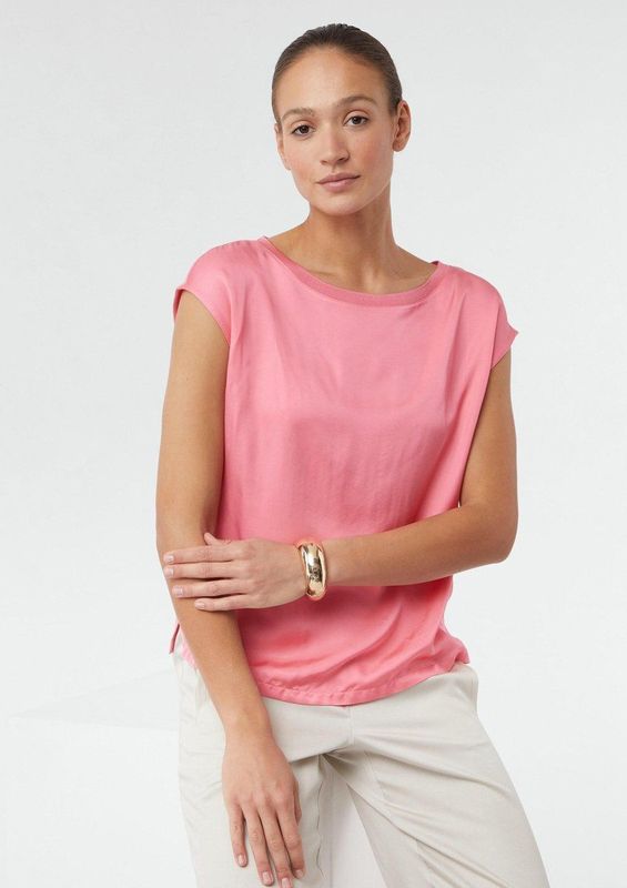 COMMA - Shirt - Pink - Jersey - Normale Pasvorm - Kwartmouw