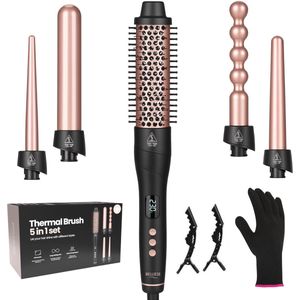 Belliese Elan Pro Thermal Brush - Krultang - Warmteborstel - Krultang 5 in 1 - Krultang 32mm - Verschillende opzetstukken - LCD scherm - Easy Click