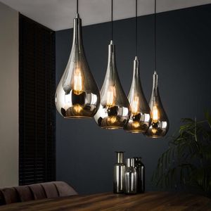 Hanglamp 4-Lichtbronnen - Chrome - Glas - Lamp Zilver Druppel - Giga Meubel