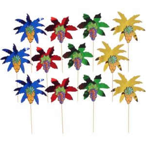 100x stuks gekleurde palmboom folie cocktail prikkers voor bbq/ijscoupe/dessert - Feestartikelen Hawaii thema