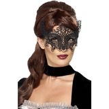 Smiffys - Embroidered Lace Filigree Swirl Kostuum Oogmasker - Zwart