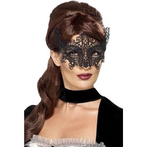 Smiffys - Embroidered Lace Filigree Swirl Kostuum Oogmasker - Zwart