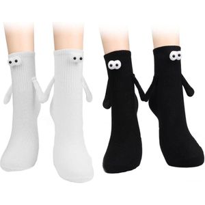 Magnetische Hand in Hand Sokken Set van 2 - Vriendschapssokken voor Paren in Zwart en Wit