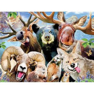 Diamond Painting Pakket - Gekke Dieren - 50x40 cm - Complete Set - Volledige Bedekking - Ronde Steentjes