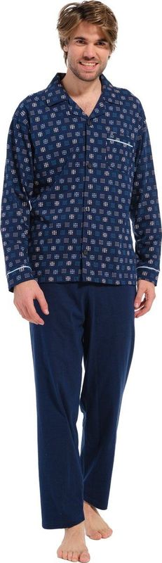 Robson - 27232-716-6 - Heren Pyjama - Donker Blauw - Doorknoop Model