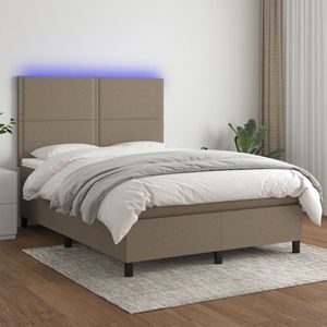 The Living Store Boxspring - LED - 140x200 cm - Taupe - Pocketvering