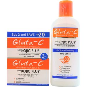 Gluta-C 4x skin lightening Bodylotion SPF30 150ml +Gluta-C Whitening zeep, 2 x 60 gram