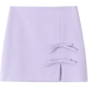 Korte Elegante Rok - met Strikjes en Split - Dames - Hoge Taille - Rokje - Wit