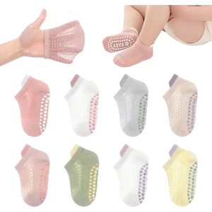 8 paar antislip babysokjes van mesh voor babyjongens en -meisjes, geschikt voor baby's van 0-12 maanden