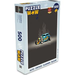 Puzzel Auto - Vintage - Vlammen - Blauw - Legpuzzel - Puzzel 500 stukjes