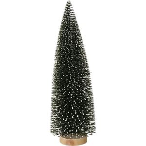 Mini kunst kerstboom 31 cm diameter 12 cm groen met sneeuw en glitters