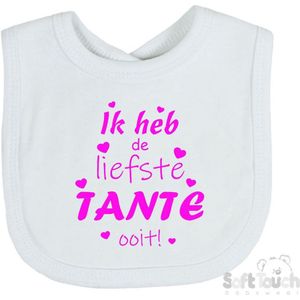 Soft Touch Slabber Slabbetje Slab ""Ik heb de liefste TANTE ooit!"" Unisex Katoen Wit/Fluor pink Maat 33x22 Cm