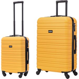 BlockTravel kofferset 2 delig ABS ruimbagage en handbagage 39 en 74 liter - inbouw TSA slot - geel